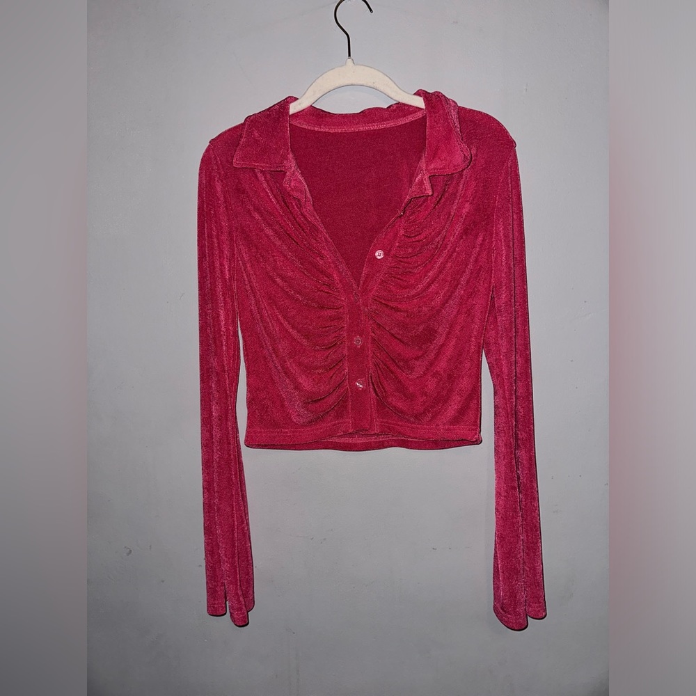 Long Flare Sleeve Disco crop top Shirt Size M
